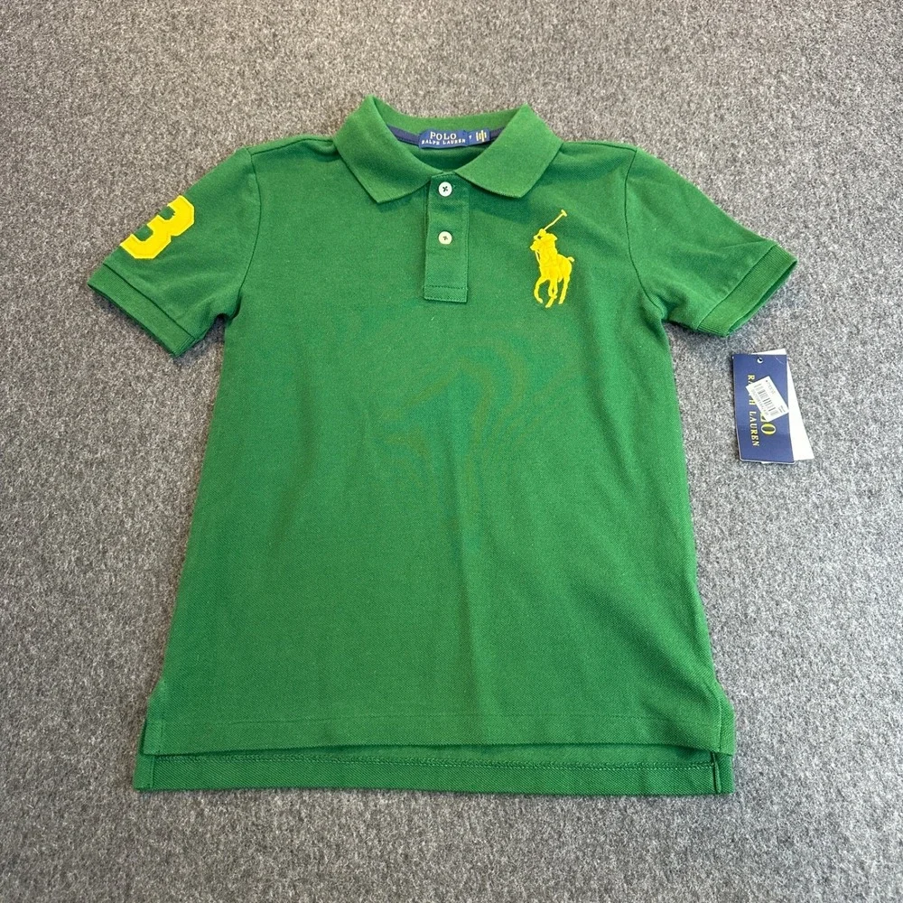 NEW Polo Ralph Lauren Boys Big Pony Cotton Mesh Polo Shirt Green Yellow 3 Size 7 - Picture 3 of 13